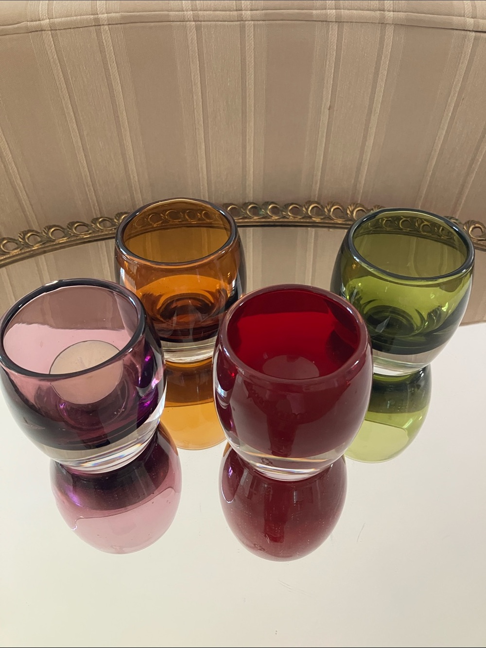 Crate & Barrel 4 Glass Voltive Candle Holders. Heavy Base, Made in Poland